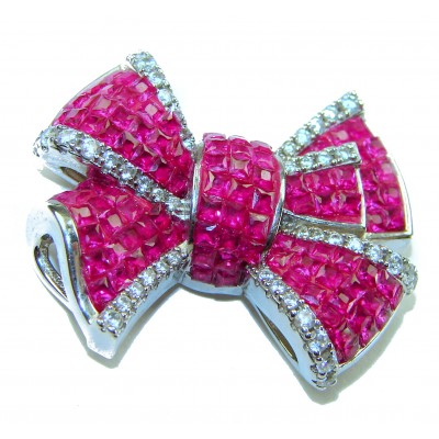 Heirloom blue Bow Genuine 17.5 carat Ruby .925 Sterling Silver handmade Pendant