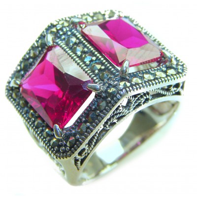 Two Lovers Natural 18.4 carat Ruby .925 Sterling Silver handmade Large Statement Ring size 7