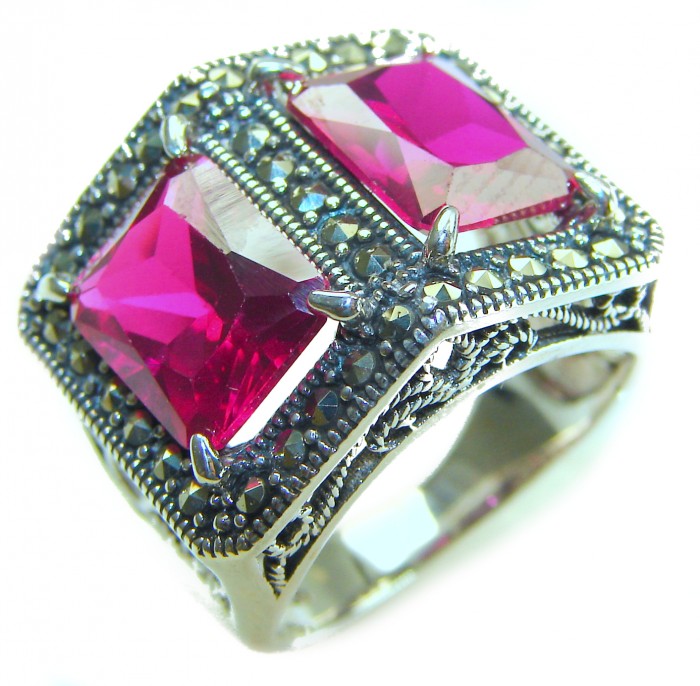 Two Lovers Natural 18.4 carat Ruby .925 Sterling Silver handmade Large Statement Ring size 7