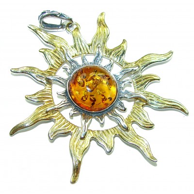 Bright Sun Baltic Polish Amber 14k Gold over .925 Sterling Silver handcrafted Pendant