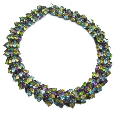 Infinity 285.5 carat Authentic Multigems Black Rhodium over .925 Sterling Silver handcrafted Statement necklace