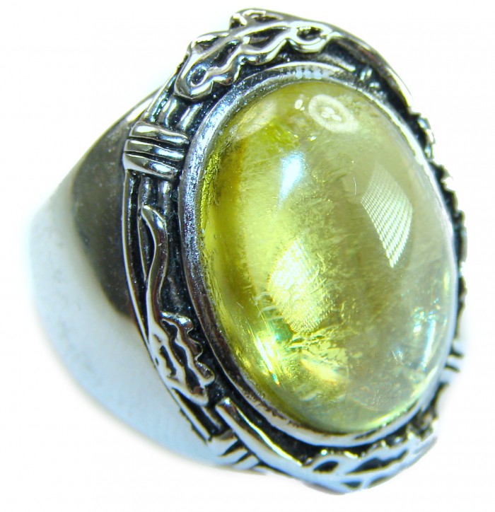 Royalty 18.9 carat authentic Himalayan Peridot .925 Sterling Silver Handcrafted Statement Ring size 6