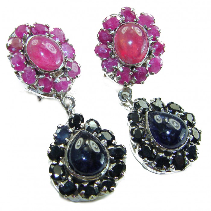 Giovanna - Very Unique - 29.5 carat Sapphire Ruby .925 Sterling Silver dipped in rhodium handcrafted earrings