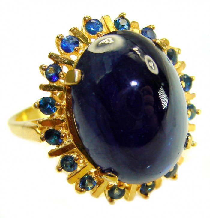 Authentic 14.5 carat Brazilain Kyanite 2.1 carat rare Grandidierite .925 Sterling Silver dipped in 22K Gold handcrafted Ring size 7 1/4