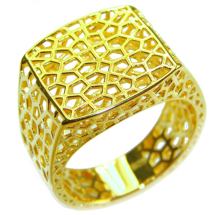 Dubai Style - Golden Signet .925 Sterling Silver dipped in 22K Gold handmade Large ring size 8