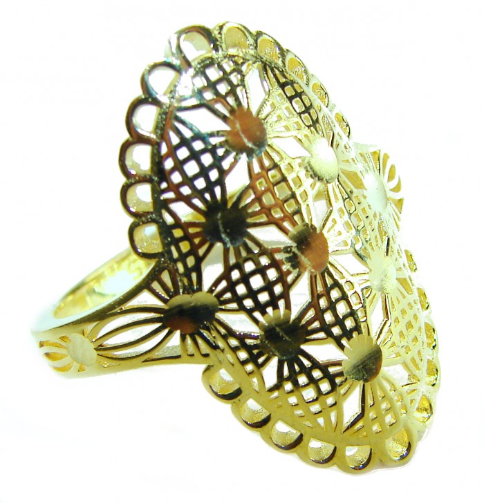 Dubai Style - .925 Sterling Silver dipped in 22K Gold handmade Large ring size 10