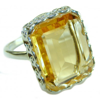 Solid 22.8 carat Genuine Lemon Quartz .925 Sterling Silver handcrafted ring size 10 1/4