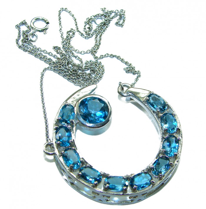 15.2 carat Blue Brilliance London Blue Topaz .925 Sterling Silver handcrafted Necklace
