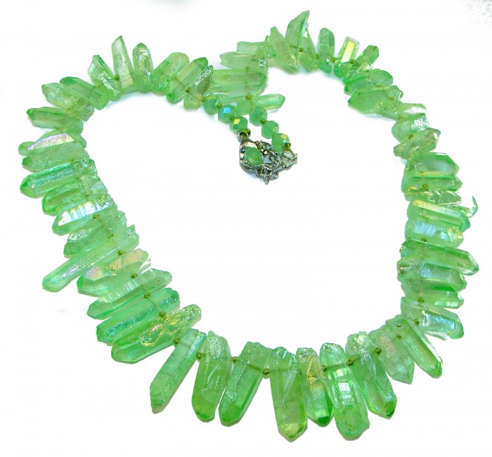 Mint-Green Halite Crystal Cluster .925 Sterling Silver handmade Necklace