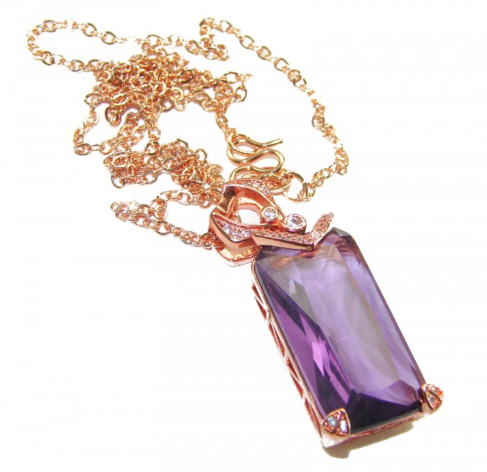 Genuine Amethyst .925 Sterling Silver dipped in 14K Rose Gold handcrafted 16 inches long necklace