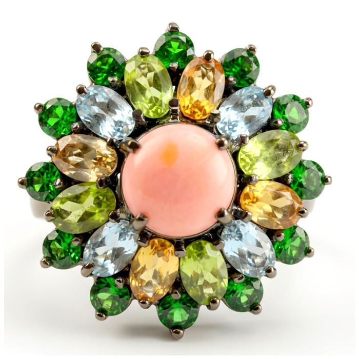 Stella 22.5 carat Pink Opal black rhodium over .925 Sterling Silver handcrafted Ring size 7 3/4