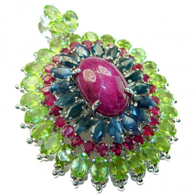 Giovanna- Victorian style - 49.5 carat Authentic Star Ruby .925 Sterling Silver handcrafted Pendant Brooch