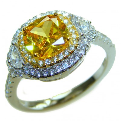 Assher cut 6.2 carat yellow Sapphire .925 Sterling Silver brilliantly handcrafted ring s. 6 1/4