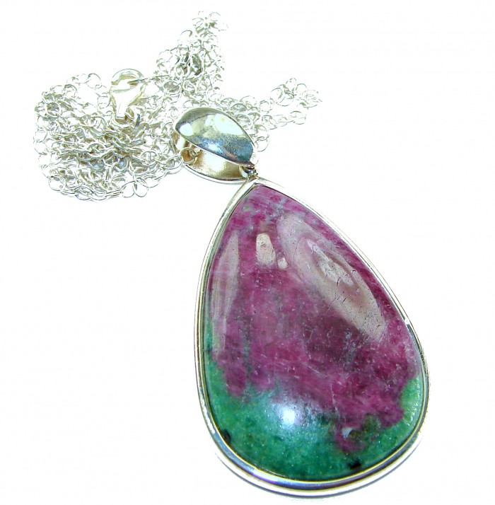 Boho Style Genuine Ruby in Zoisite .925 Sterling Silver handmade necklace