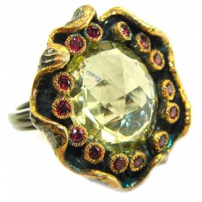 Real Treasure 10.5 carat Citrine .925 Sterling Silver dipped in Black rhodium Handcrafted Huge Ring size 6