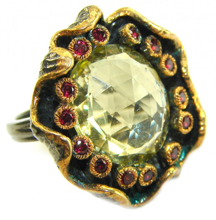 Real Treasure 10.5 carat Citrine .925 Sterling Silver dipped in Black rhodium Handcrafted Huge Ring size 6
