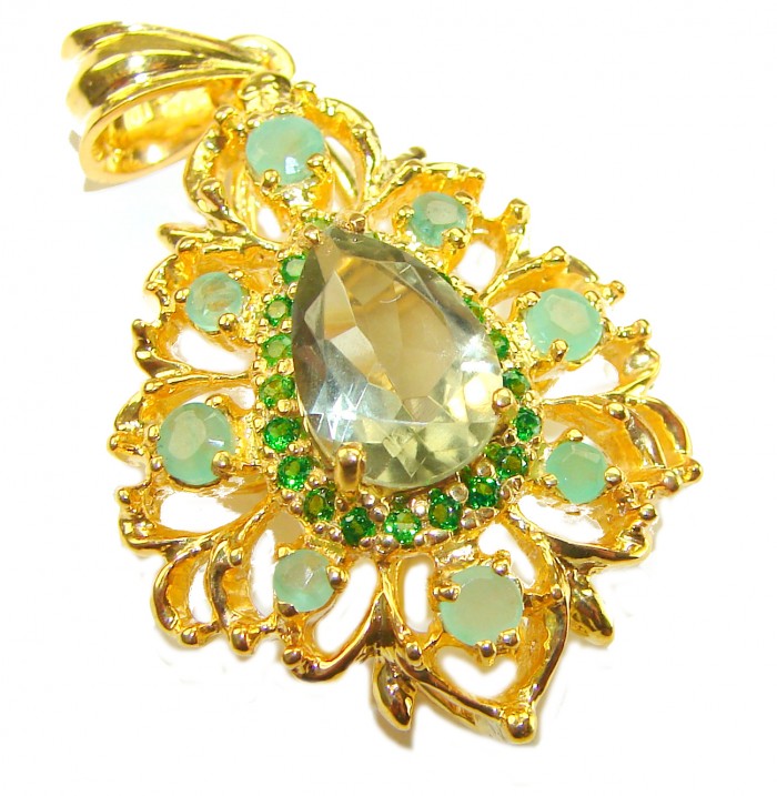 TIFFANY - 18.8 carat Green Amethyst COLOMBIAN Emerald .925 Sterling Silver dipped in 18K Gold handmade Statement pendant