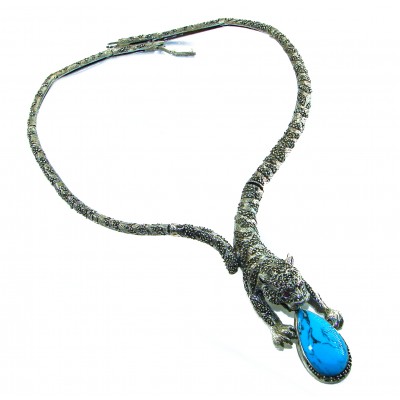La panthere Turquoise Marcasite .925 Sterling Silver handcrafted SPECTACULAR necklace