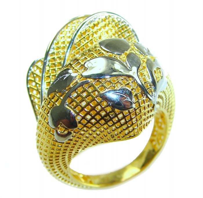 Dubai Style - 2 tones .925 Sterling Silver dipped in 22K Gold handmade Large ring size 7 3/4