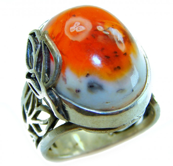 Queen of Fire best quality 17.4 carat Mexican Opal 18K Rose Gold over .925 Sterling Silver handmade ring 7