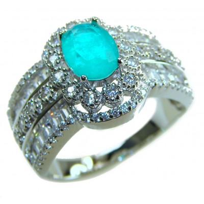 Victorian Style 4.5 carat Emerald & White Topaz Copper over Sterling Silver ring; s. 9