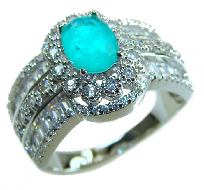 Victorian Style 4.5 carat Emerald & White Topaz Copper over Sterling Silver ring; s. 9