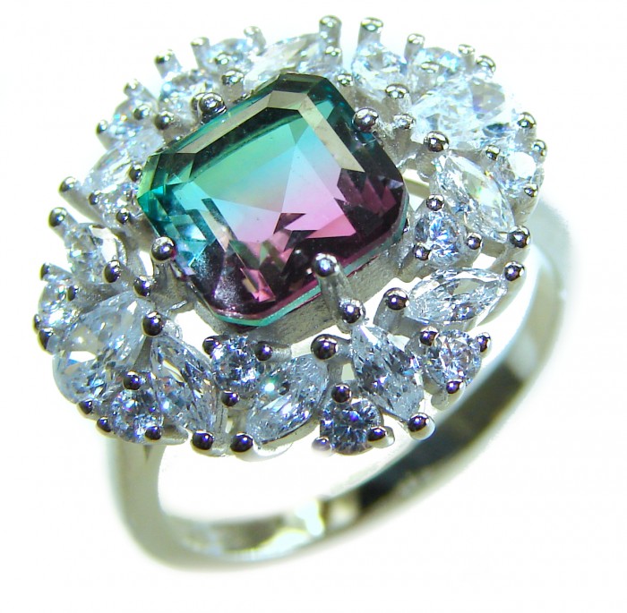 Assher cut 7.8 carat Brazilian Tourmaline .925 Sterling Silver Perfectly handcrafted Ring s. 7 1/2
