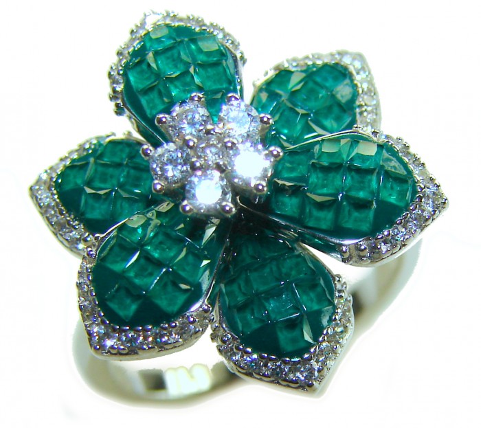 Authentic 12.2 carat Colombian Emerald .925 Sterling Silver handcrafted Ring size 6