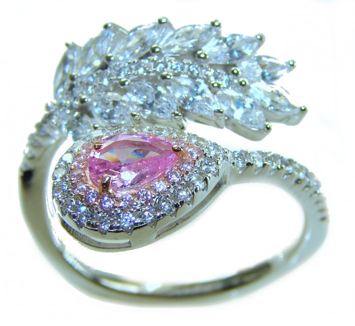 Blooming Orchid 2.8 carat Pink Kunzite .925 Silver handcrafted Cocktail Ring s. 8 1/2