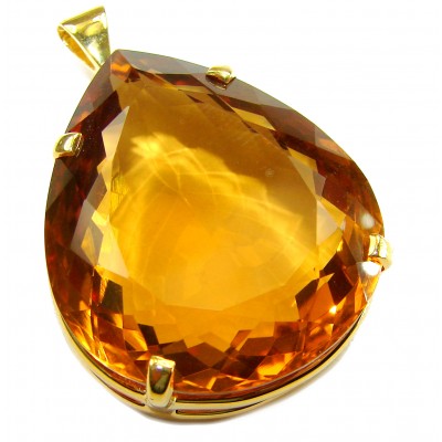 Luxury genuine 53.5 CARAT pear cut Champagne Topaz .925 Sterling Silver dipped in 18K Gold handmade Pendant