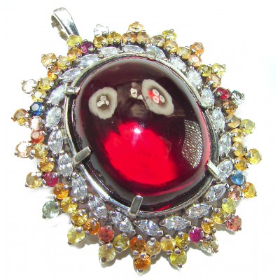 Oversized! Rare finding! Deluxe 67.2 carat authentic Red Topaz rhodium over .925 Sterling Silver handmade Statement Pendant