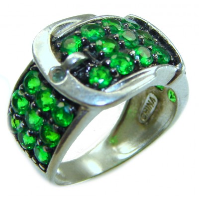 Green Belt 10.2 CARAT Chrome Diopside .925 Sterling Silver Statement Ring s. 5