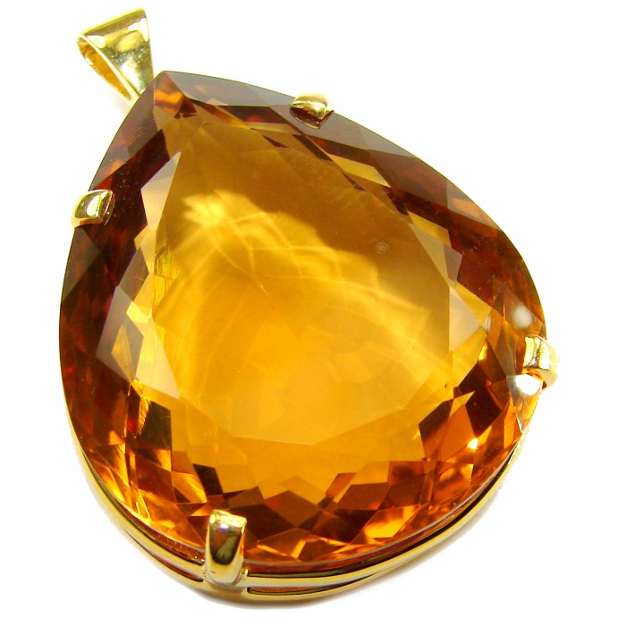 Luxury genuine 53.5 CARAT pear cut Champagne Topaz .925 Sterling Silver dipped in 18K Gold handmade Pendant