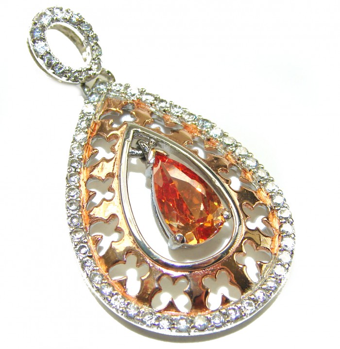 Emily Luxury genuine 8.5 CARAT Golden Topaz 2 tones .925 Sterling Silver handmade Pendant