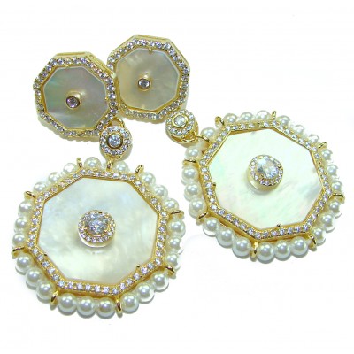 Large - Sublime Blister Pearl White Sapphire 18K Gold over .925 Sterling Silver handcrafted Earrings