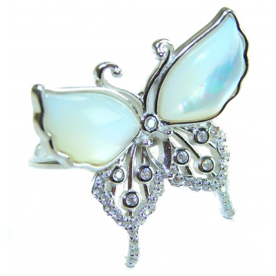 White Butterfly Blister Pearl .925 Sterling Silver brilliantly handcrafted ring s. 7 1/4