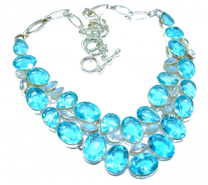 Blue Extravaganza 235.5 carat authentic Swiss Blue Topaz .925 Sterling Silver handcrafted necklace