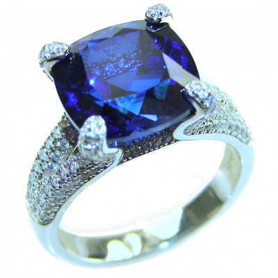 Blue Treasure 9.5 carat London Blue Topaz .925 Sterling Silver handmade Statement Ring size 8