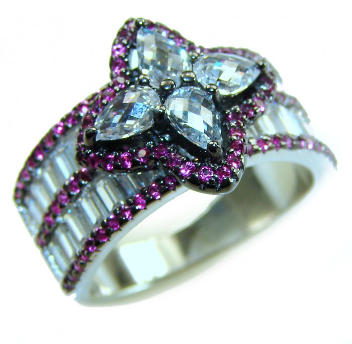 Art Deco Carmen Natural 11.4 carat Ruby .925 Sterling Silver Statement Ring size 7