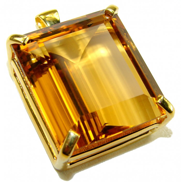 Luxury genuine 33.5 CARAT baquette cut Champagne Topaz .925 Sterling Silver dipped in 18K Gold handmade Pendant