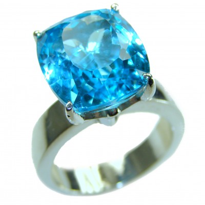 Pacifica 10.5 carat authentic Swiss Blue Topaz .925 Sterling Silver handmade Statement Ring size 8