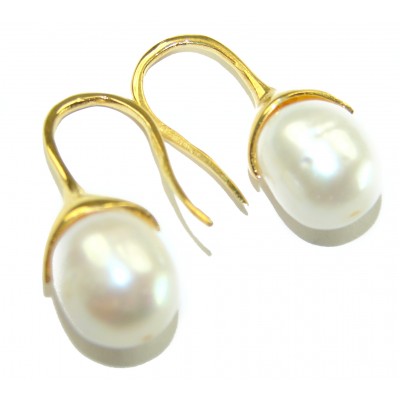 Genuine Pearl 18K Gold over .925 Sterling Silver handcrafted Statement Earrings