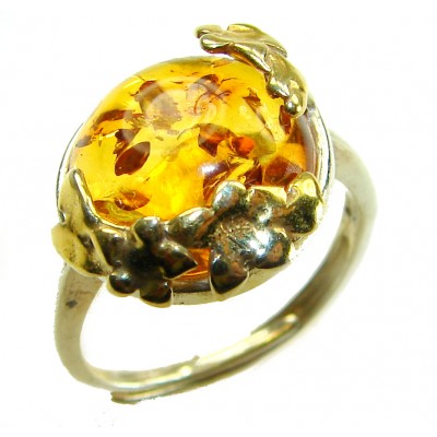 Authentic Baltic Amber .925 Sterling Silver handcrafted ring; s. 6 adjustable