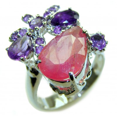 Bella Mia Genuine 10.5 CARAT Mozambique Ruby .925 Sterling Silver Large Statement Ring size 9