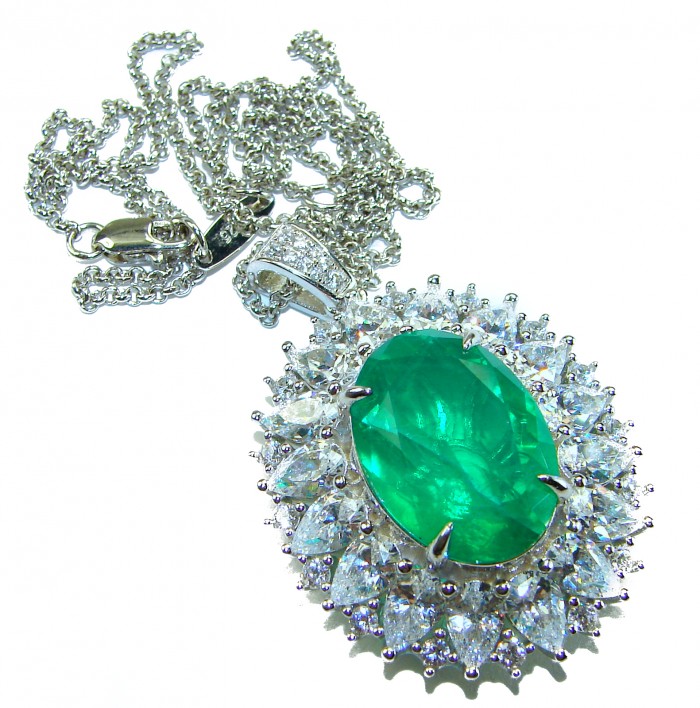 Heirloom authentic 20.9 carat Colombian Emerald .925 Sterling Silver handcrafted Statement necklace