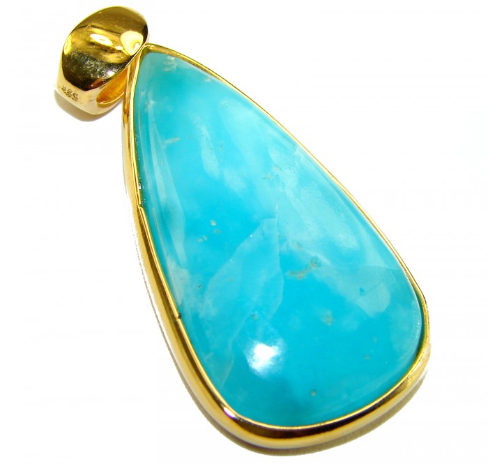 Best quality 58.5 carat Authentic Caribbean Larimar 22K Gold over .925 Sterling Silver handmade pendant