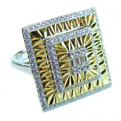 Art Deco 18.2 carat White Topaz 14K Gold over .925 Silver handcrafted Cocktail Ring s. 6 1/4