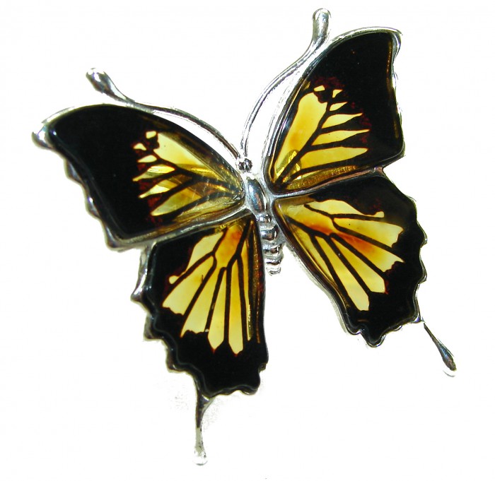 Butterfly Authentic carved Baltic Amber .925 Sterling Silver dipped in 18K Gold handcrafted ring; s. 8 adjustable