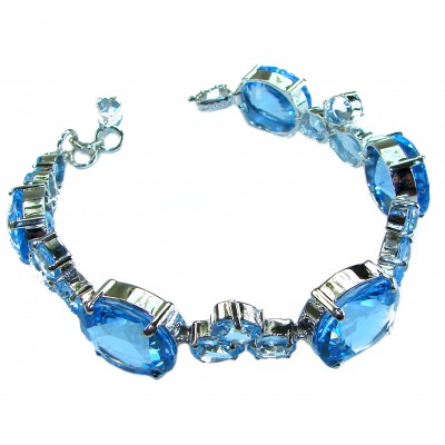Pure Serenity 165.5 carat genuine Swiss Blue Topaz .925 Sterling Silver handmade Large Statement Bracelet