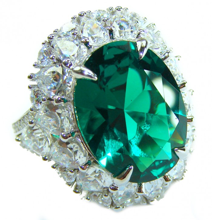 Green Royalty Natural 15.6 carat Chrome Diopside .925 Sterling Silver ring size 5